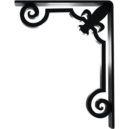 Ekena Millwork Fleur De Lis Wrought Iron Bracket, (Triple center brace), Powder Coated Black 2"W x 7 1/2"D x 10"H BKTM02X07X10TFL